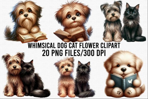 Download Whimsical Dog Cat Flower Clipart - Premium Bundle