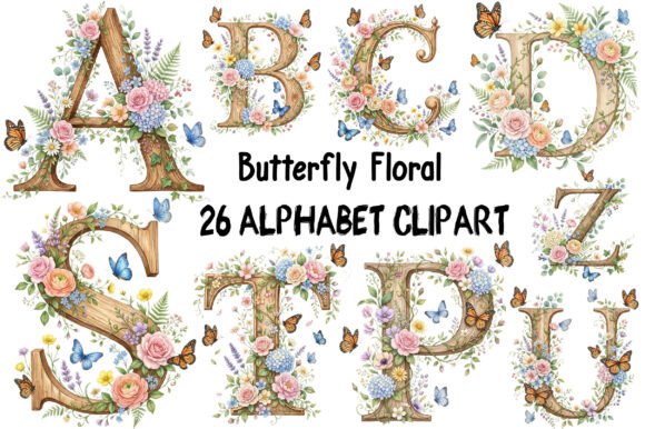 Download Butterfly Floral Alphabet Clipart - Floral alphabet Collection