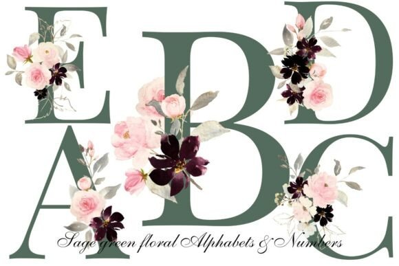 Download Sage Green Floral Alphabet &amp; Number PNG - Floral alphabet Collection