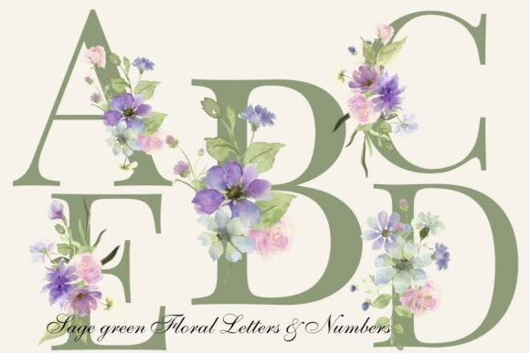 Download Sage Green Floral Alphabet &amp; Numbers PNG - Floral alphabet Collection
