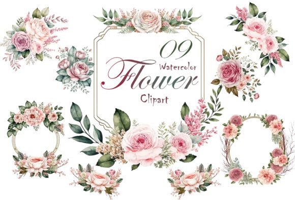 Download Pink Roses Watercolor Flower Clipart - Premium Bundle