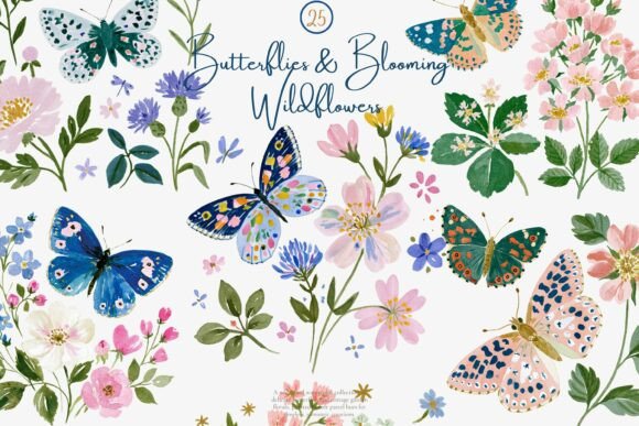 Download Watercolor Butterfly Wildflower Clipart - Flower clipart Collection