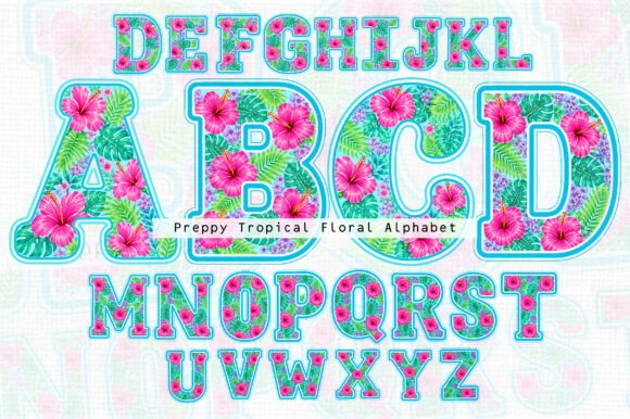Download Preppy Tropical Floral Alphabet Bundle - Floral alphabet Collection
