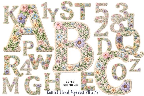 Download Knitted Floral Alphabet PNG Set - Floral alphabet Collection
