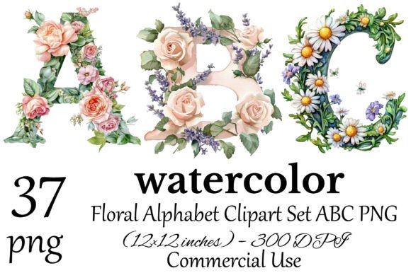 Download Floral Alphabet Clipart Set ABC PNG - Floral alphabet Collection