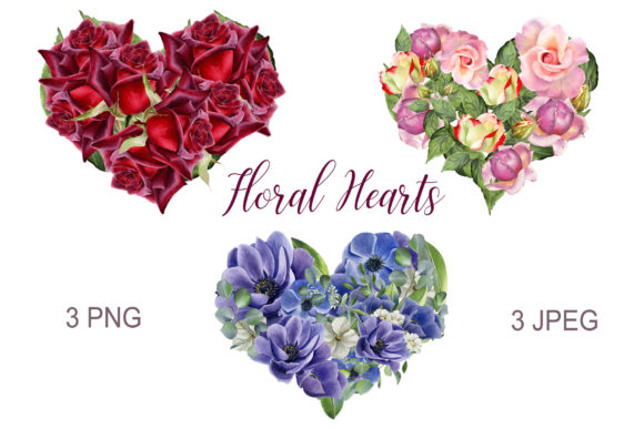 Download Floral Hearts. Watercolor Flower Clipart - Premium Bundle
